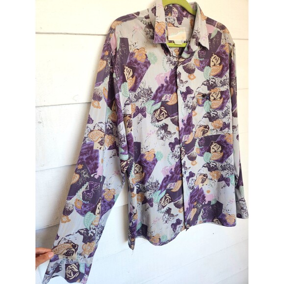Men’s Colorful Flowers and Butterfly Shirt Eclectic Button Down Italy XL - Picture 4 of 5